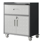 Durable 1-Drawer 2-Locking-Door Rolling Tool Cabinet With Push Handle Industrial Style Mobile Garage Storage Cart Black Gray