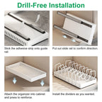 Pan Organizer Pull-Out Damping Rail Adjustable Carbon Steel Tool-Free Installation Kitchen Cabinet Storage White Black