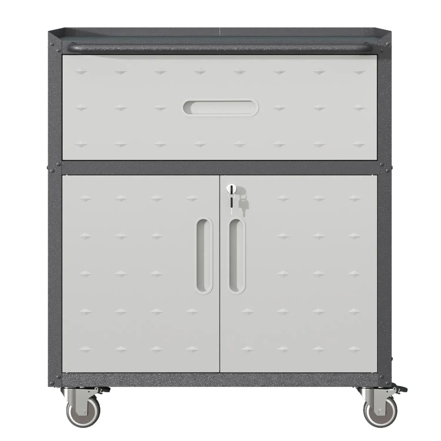 Durable 1-Drawer 2-Locking-Door Rolling Tool Cabinet With Push Handle Industrial Style Mobile Garage Storage Cart Black Gray