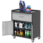 Durable 1-Drawer 2-Locking-Door Rolling Tool Cabinet With Push Handle Industrial Style Mobile Garage Storage Cart Black Gray
