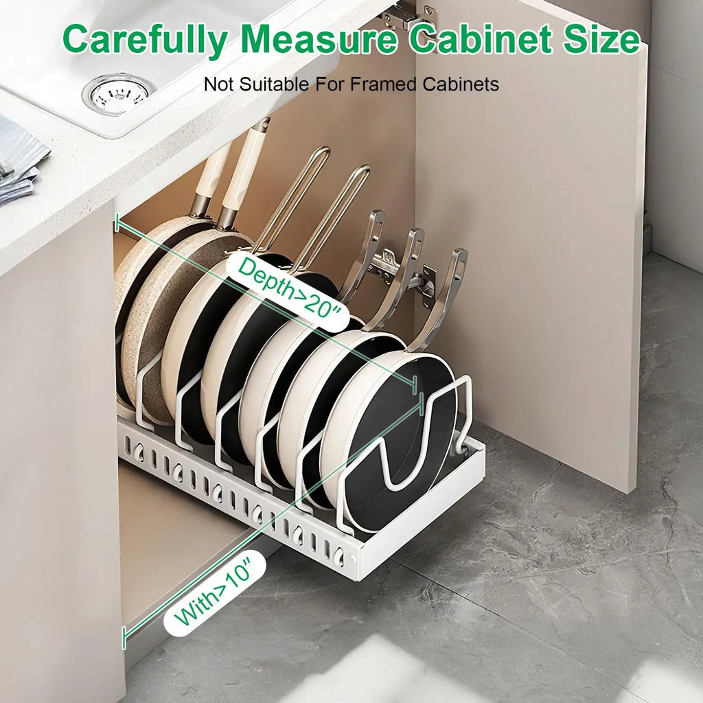 Pan Organizer Pull-Out Damping Rail Adjustable Carbon Steel Tool-Free Installation Kitchen Cabinet Storage White Black