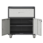 Durable 1-Drawer 2-Locking-Door Rolling Tool Cabinet With Push Handle Industrial Style Mobile Garage Storage Cart Black Gray