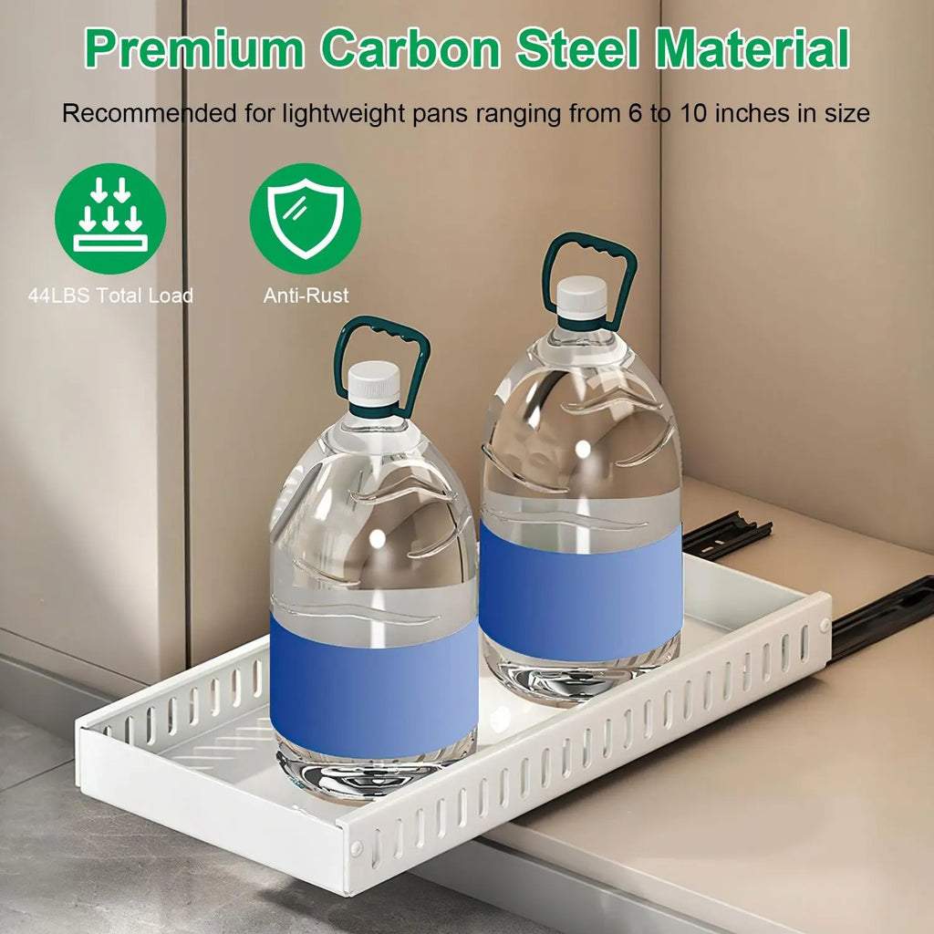 Pan Organizer Pull-Out Damping Rail Adjustable Carbon Steel Tool-Free Installation Kitchen Cabinet Storage White Black